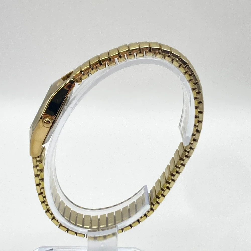 Vintage Armitron Women's Watch Gold Tone Diamond Stretch Band New Battery 6.75