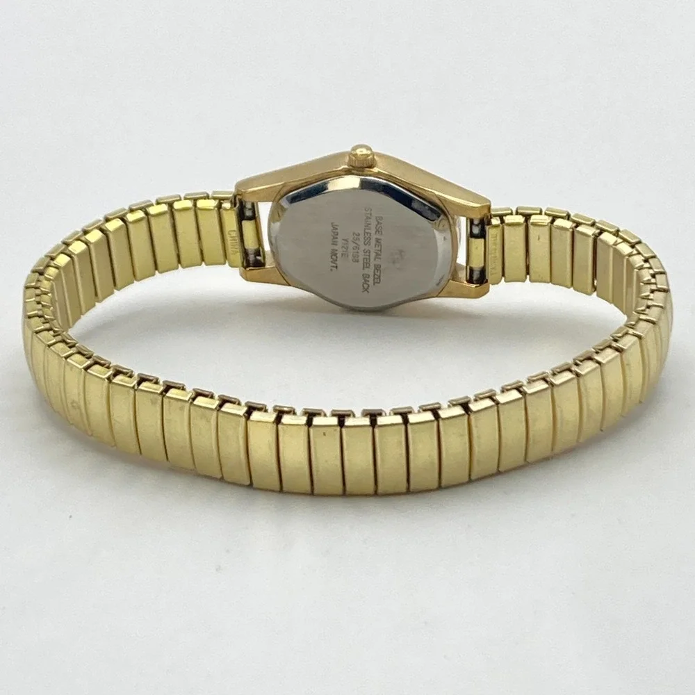 Vintage Armitron Women's Watch Gold Tone Diamond Stretch Band New Battery 6.75