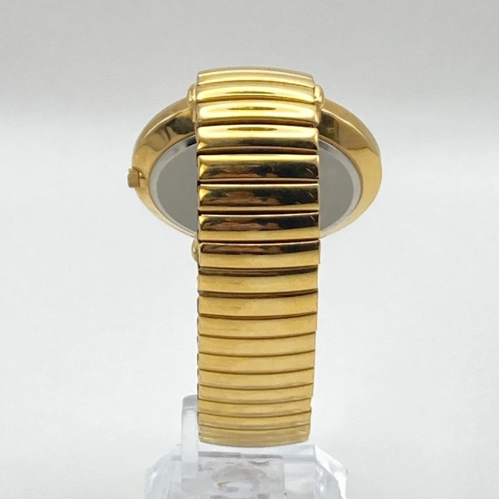 Women's Easy Reader Watch Gold Tone Crystals 43mm Wide Stretch Band New Battery