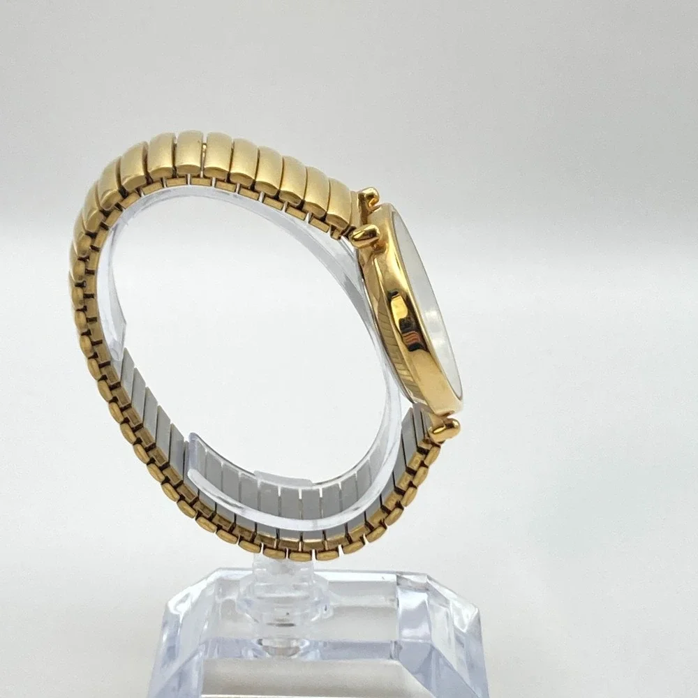 Women's Easy Reader Watch Gold Tone Crystals 43mm Wide Stretch Band New Battery