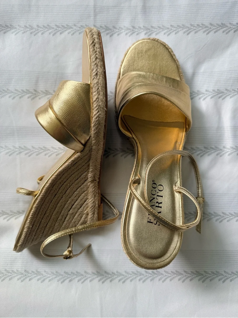 Franco Sarto Gold Metallic Espadrille Wedge Sandals