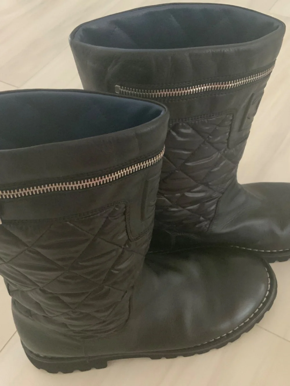 CHANEL black leather