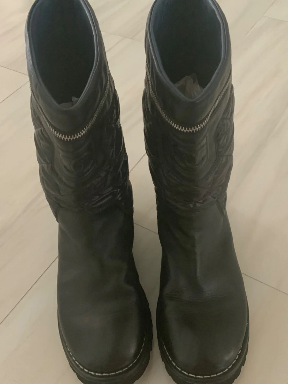 CHANEL black leather