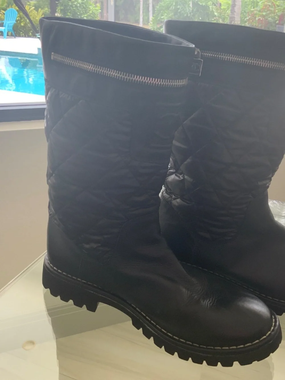 CHANEL black leather