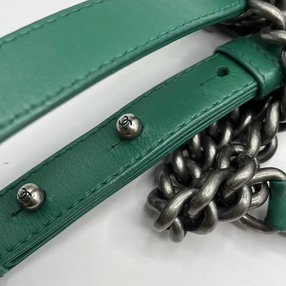 Chanel Rock My Shoulder Classic Purse Bag Emerald Green Silver Hardware AS IS