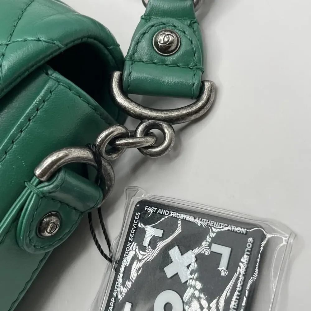 Chanel Rock My Shoulder Classic Purse Bag Emerald Green Silver Hardware AS IS