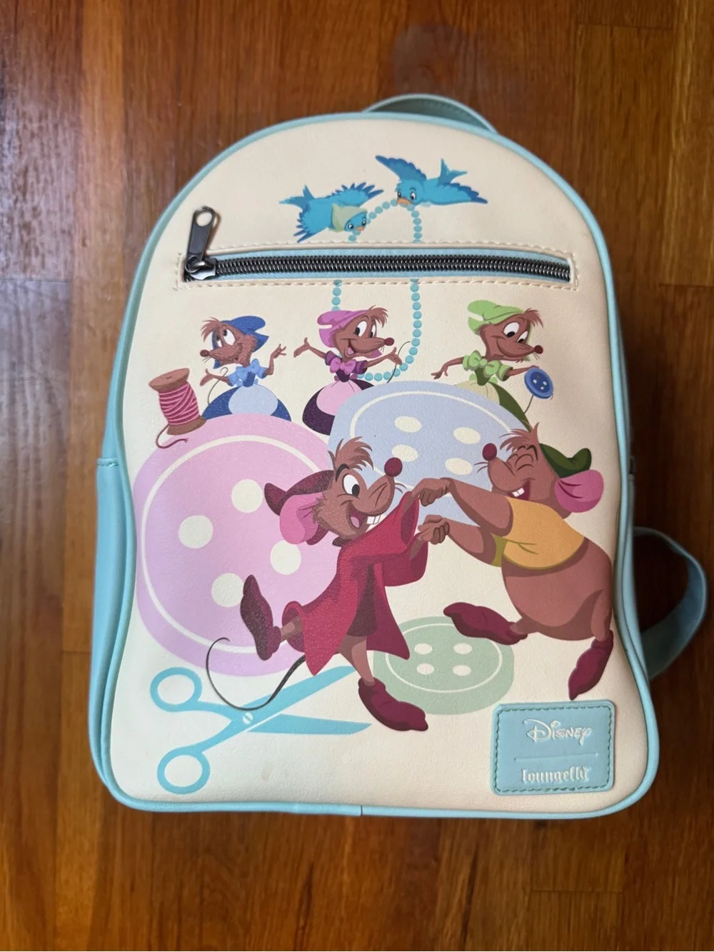 Disney Loungewfly Cinderella’s Mice white and blue backpack