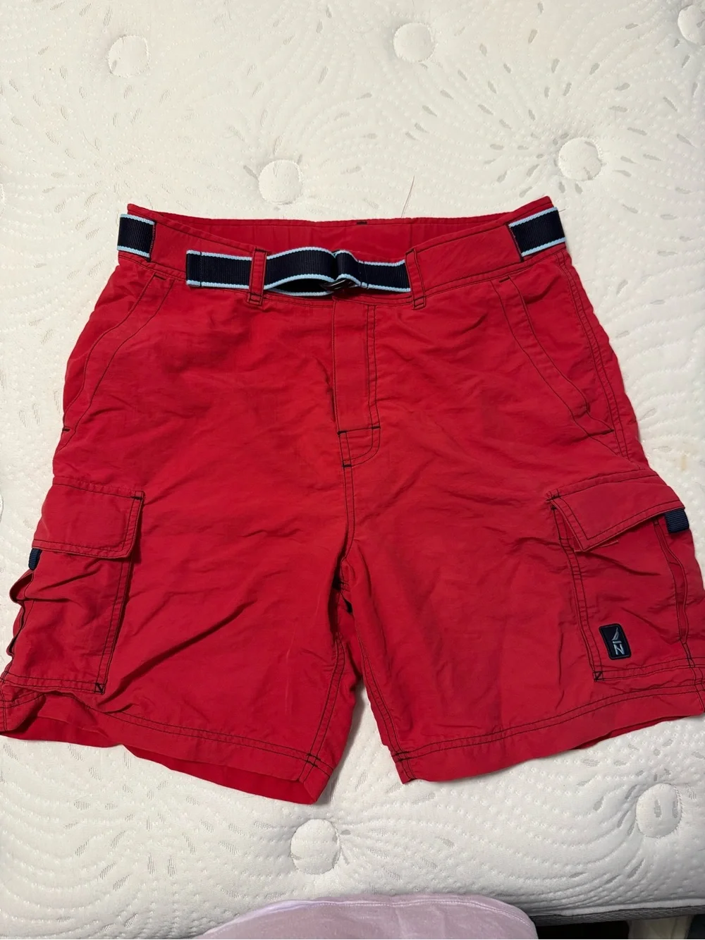 Nautica Red Men's Cargo Board Shorts with Navy Belt
