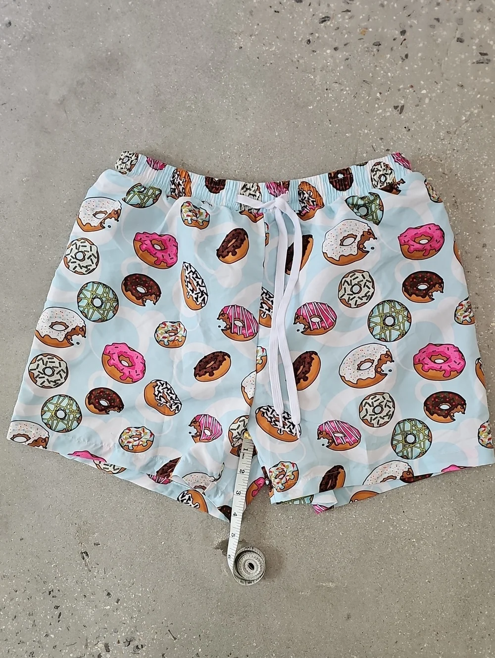 Mens's Donut Print Drawstring Swim Shorts  - Light Blue
