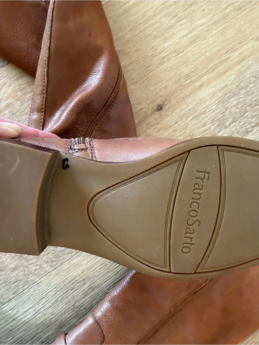 Franco Sarto Tall Knee high Boots in Cognac brown leather zip on side size 8.5