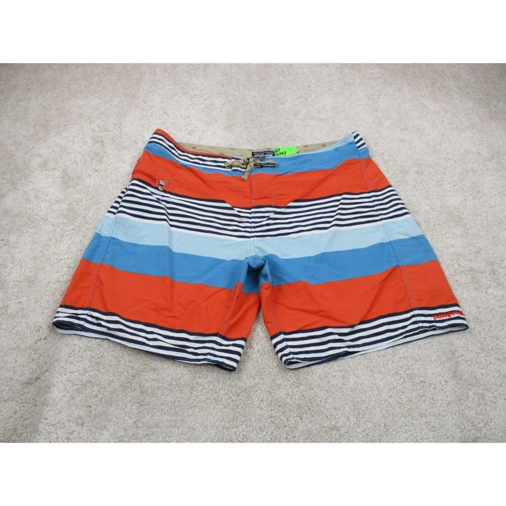 Patagonia Wavefarer Board Shorts Mens 40 Blue Orange Striped Swim Trunks 19