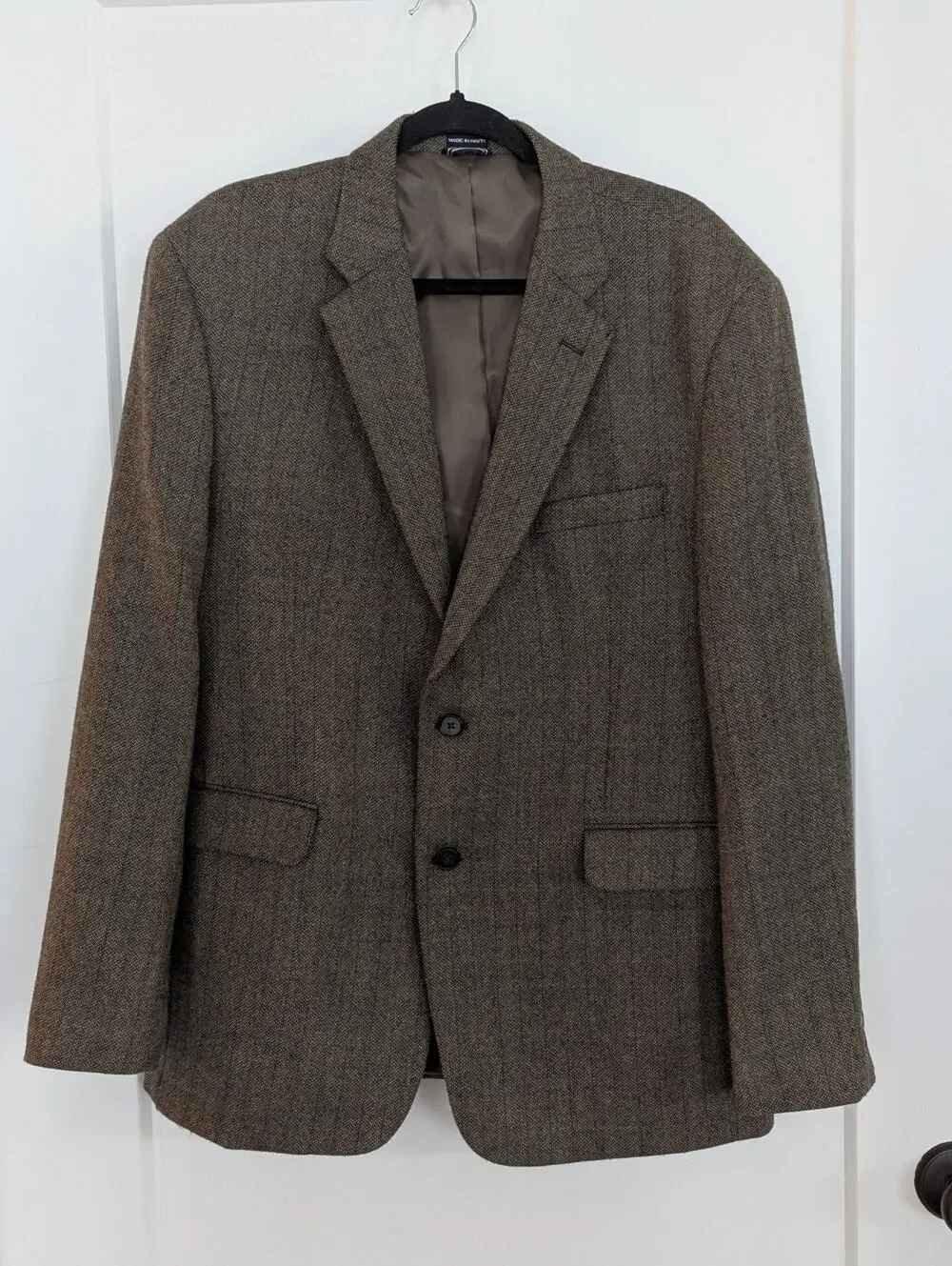 Nautica Mens 44R Blazer Beige Brown Sports Coat Elbow Patches 100% Wool Academia