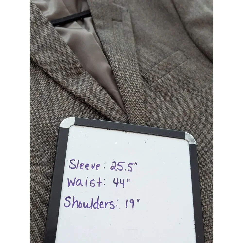 Nautica Mens 44R Blazer Beige Brown Sports Coat Elbow Patches 100% Wool Academia