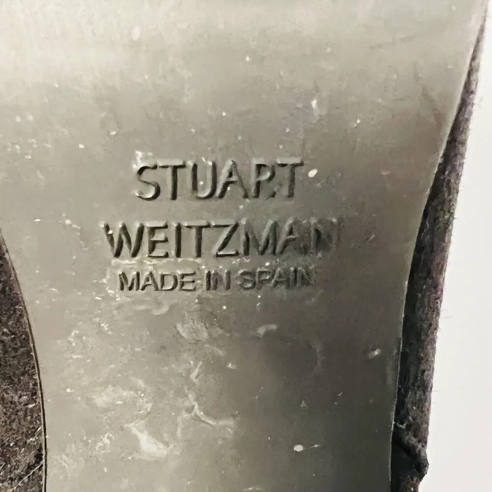 Stuart Weitzman Boots Womens 6 Black Suede Thigh High Over Knee Zip Block Heel