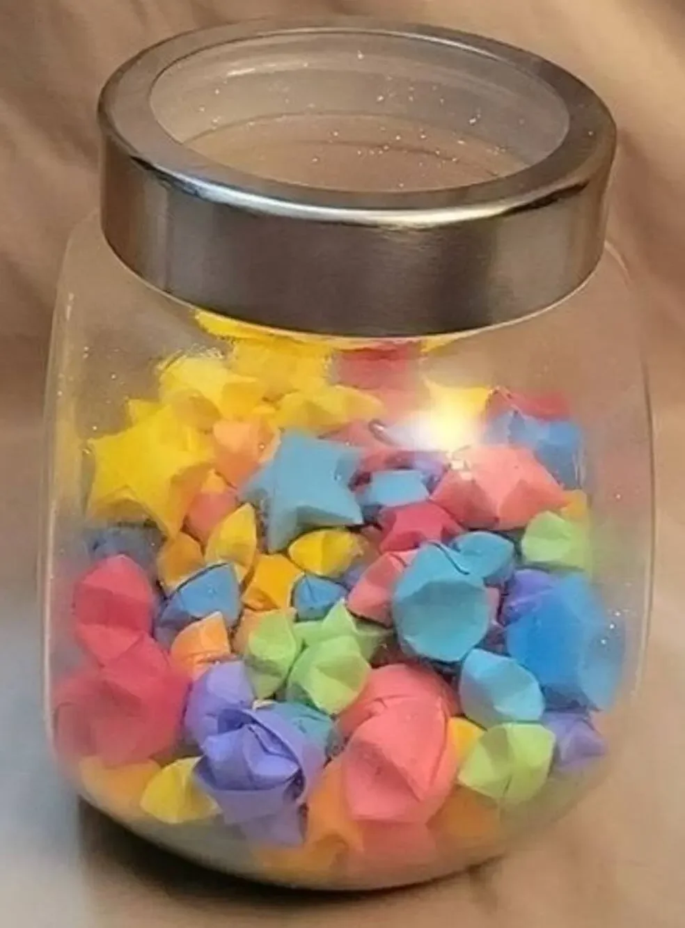 Glass Storage Jar with Handmade Origami Stars in Various Colors