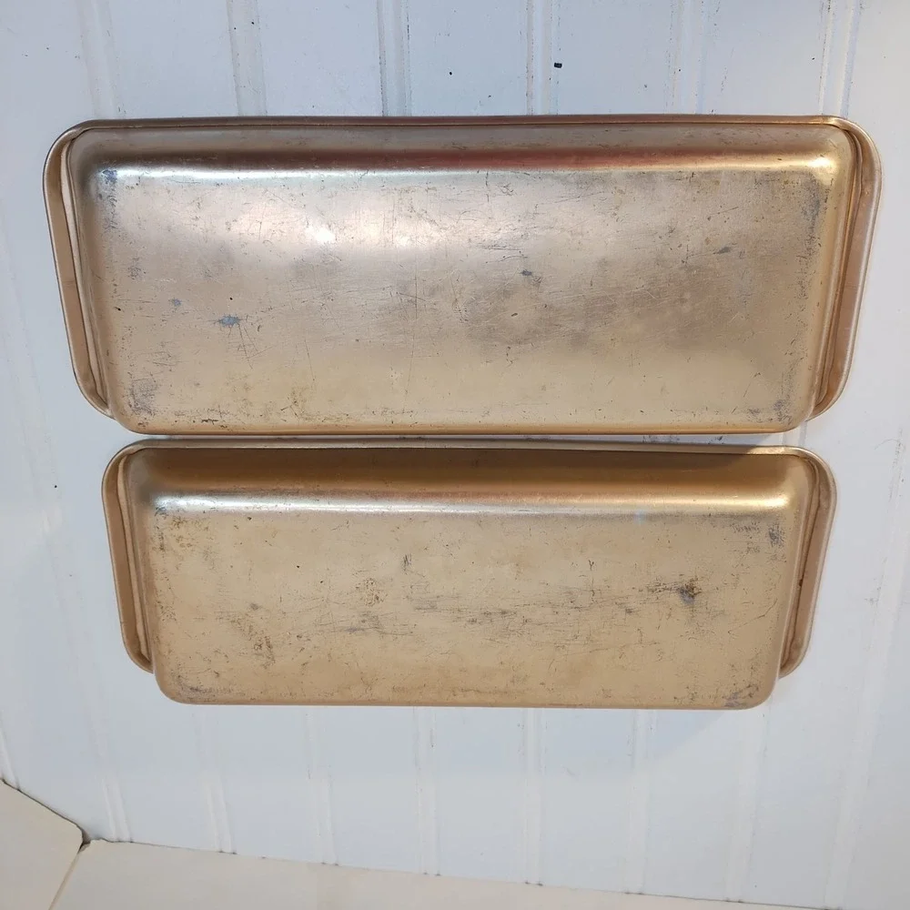 2 Vintage General Electric Redi-Cube Ice Tray  Metal Lever Gold Tone Retro READ