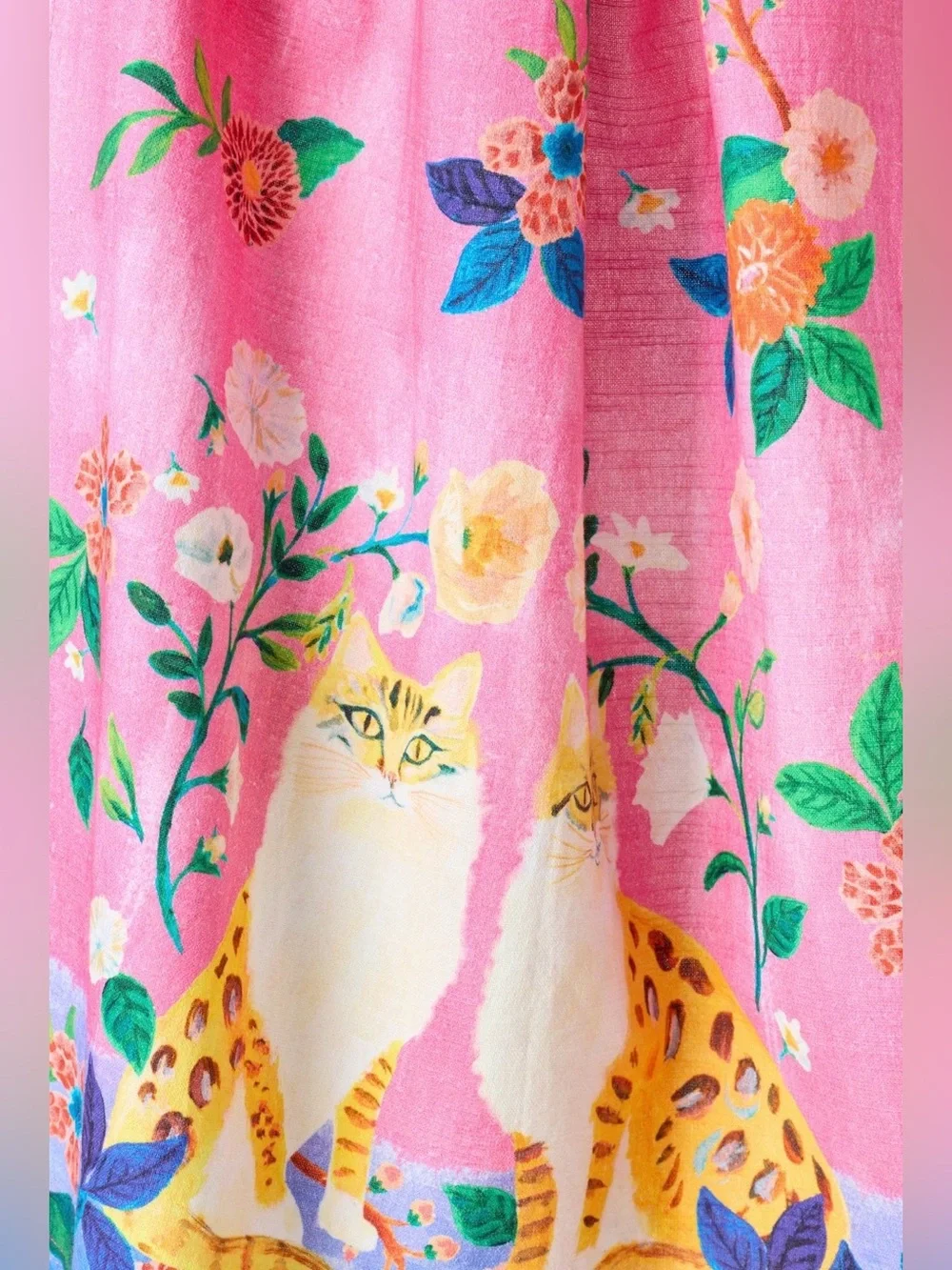 Pink Floral Cat-Print Women's Skirt