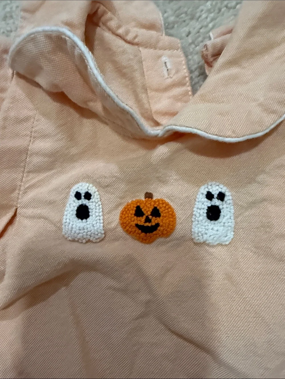 Sweet Dreams Peach Baby One-Piece with Halloween Embroidery