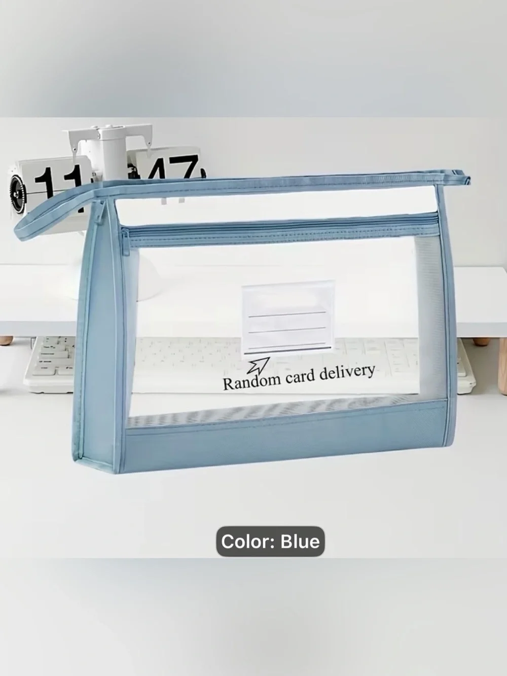 Clear-Front Blue Zippered Storage Pouch - Home Organization