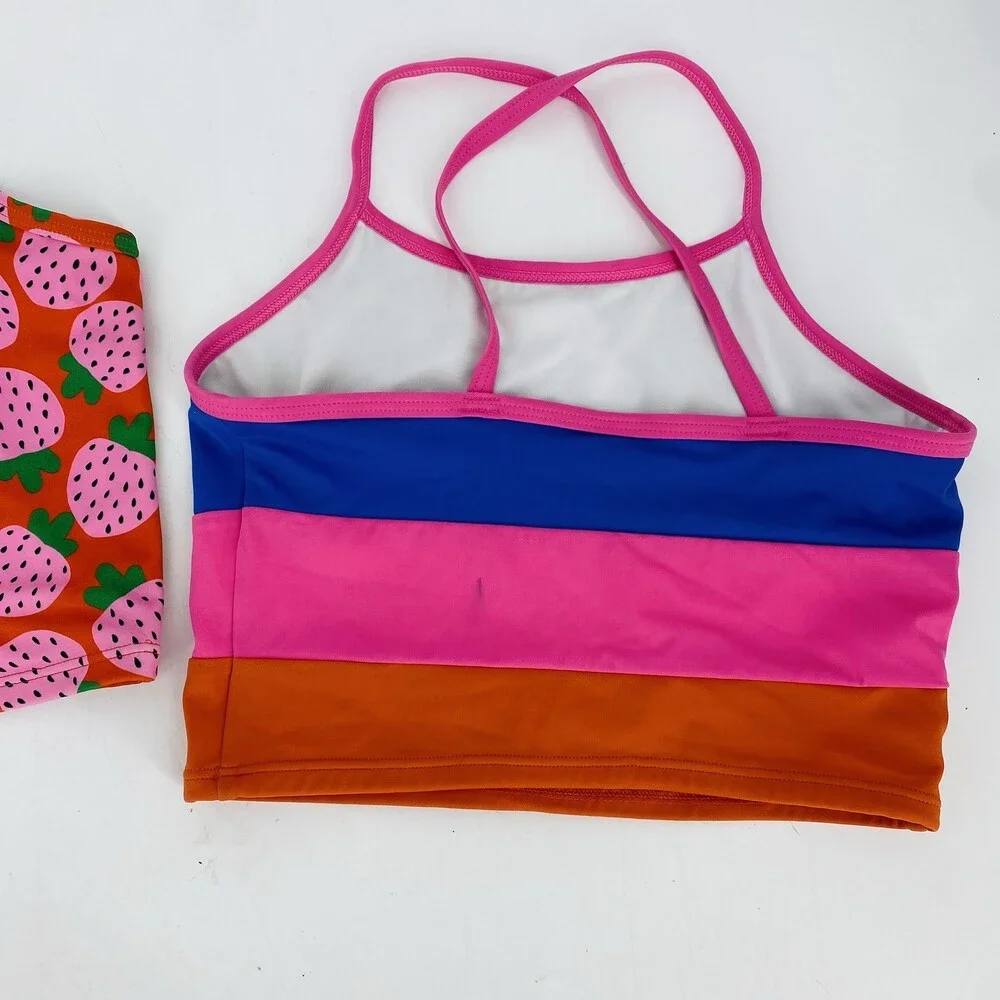 Lot of 2 Hanna Andersson Longline Swim Tops Girls US 12 150 cm Strawberry Stripe