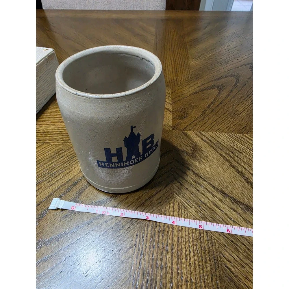 Henninger Brau German Beer Stein 0.5L Vintage HHB Castle Logo Salt Glaze Mug