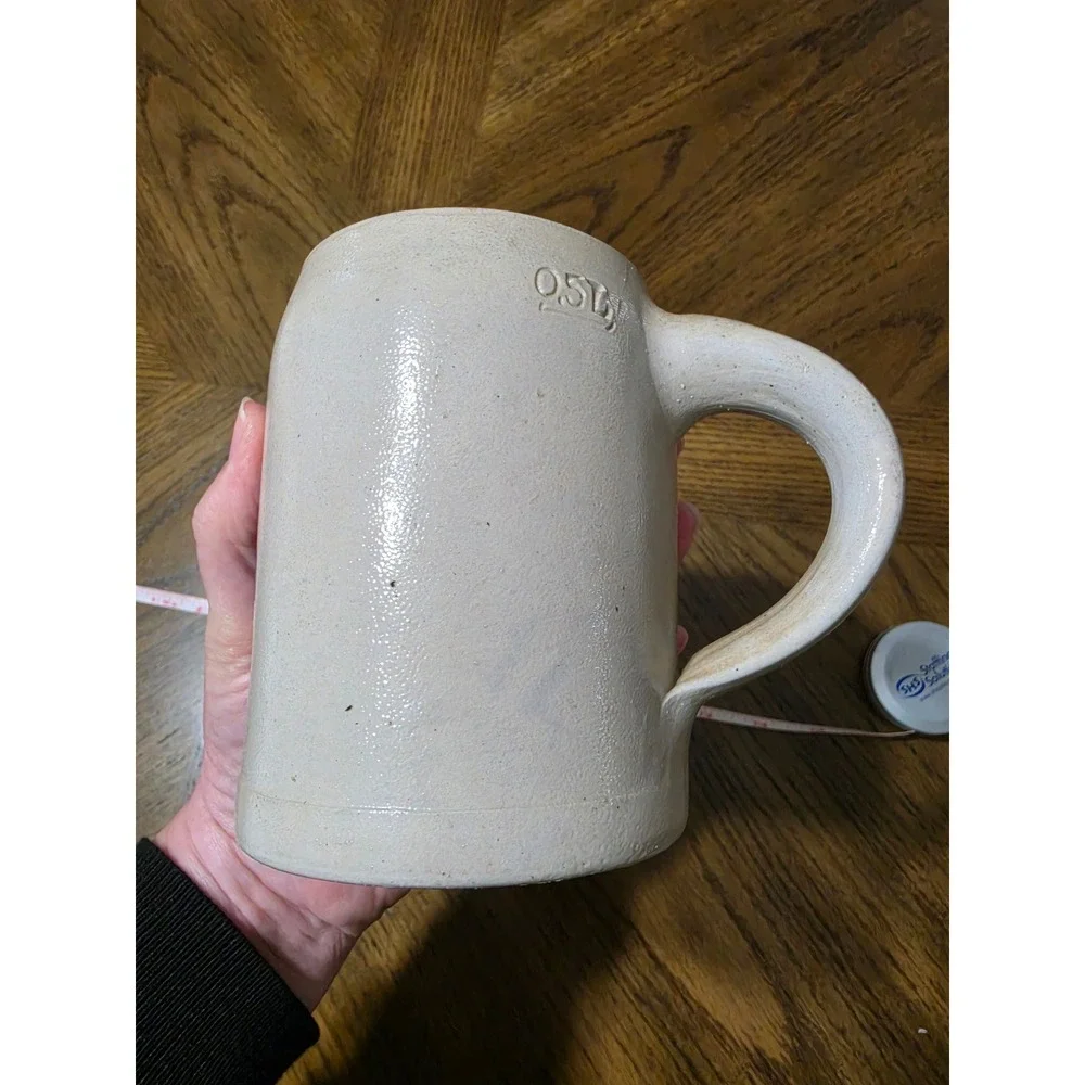 Henninger Brau German Beer Stein 0.5L Vintage HHB Castle Logo Salt Glaze Mug