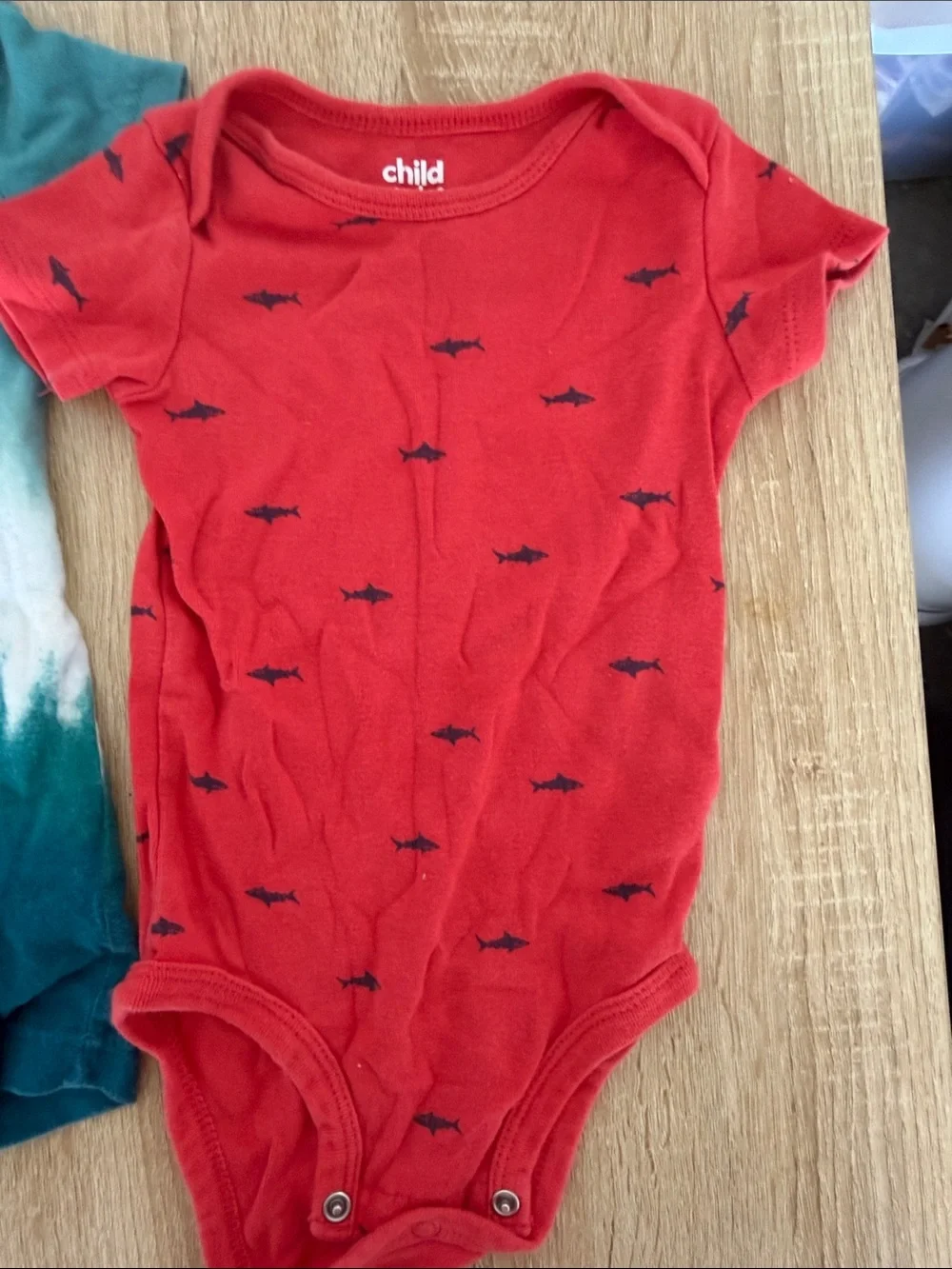 Carter's Red Short-Sleeve Bodysuit with Navy Shark Motif