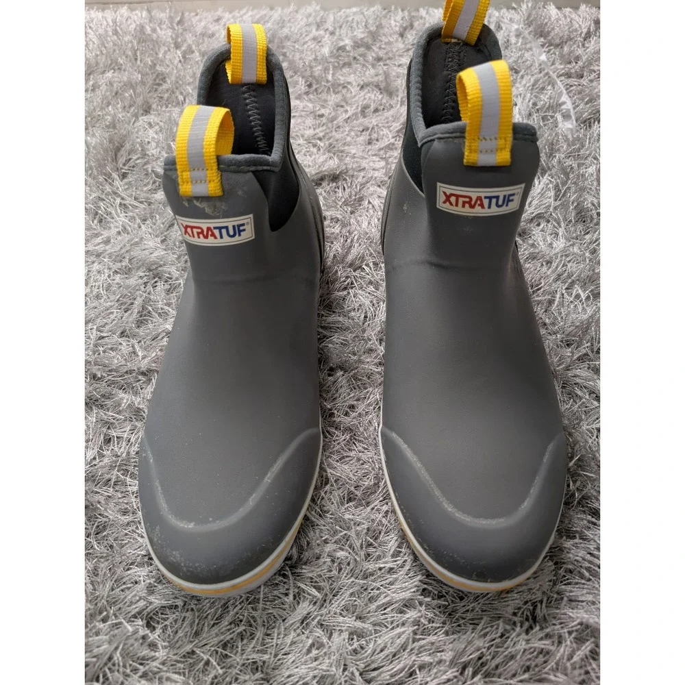 XTRATUF Mens 6 Inch Ankle Deck Boot Grey Waterproof Fishing Rain Boots 6085