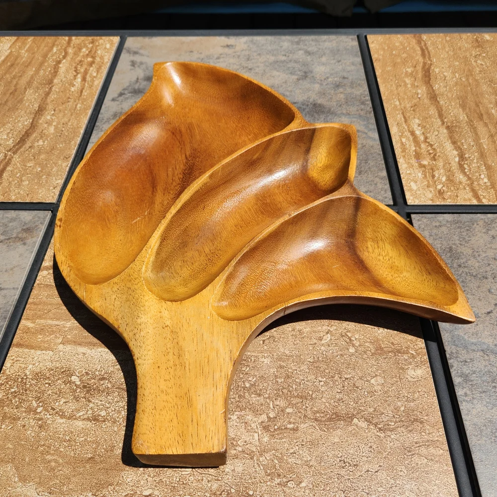 Vintage Monkey Pod Wood Leaf-Shaped Serving Tray