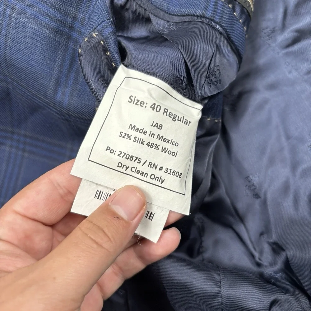 Jos A Bank Reserve 40R Blue Windowpane Silk Wool Sport Coat Blazer Chelsea