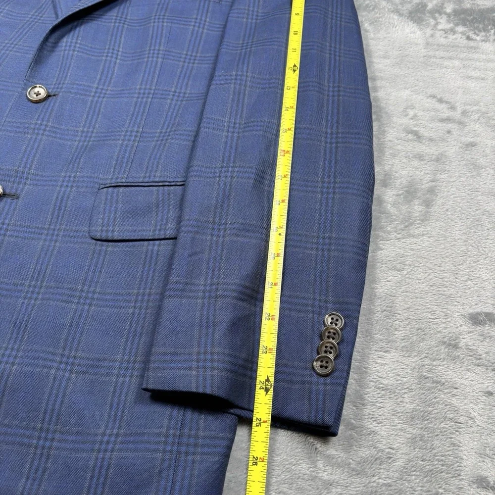 Jos A Bank Reserve 40R Blue Windowpane Silk Wool Sport Coat Blazer Chelsea