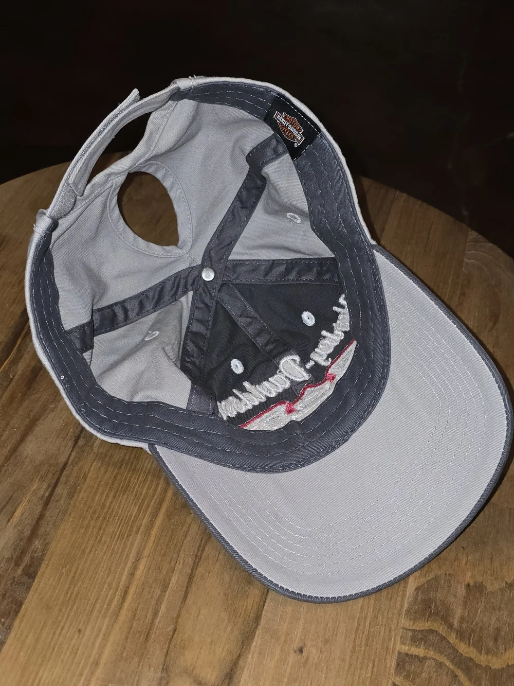 Harley-Davidson Rhinestone Winged Script Ponytail Baseball Cap Gray