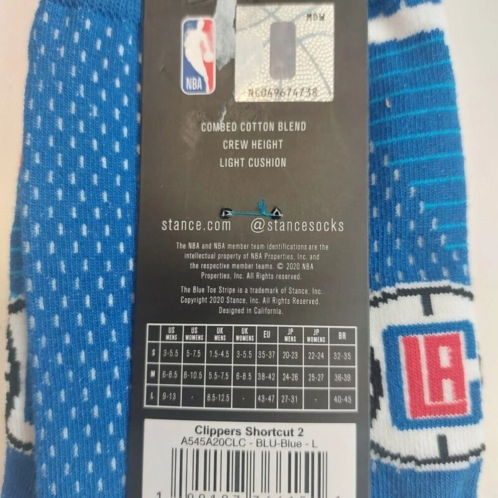 Stance Mens L (9-13) Los Angeles Clippers Shortcut 2 Infiknit Casual Crew Socks