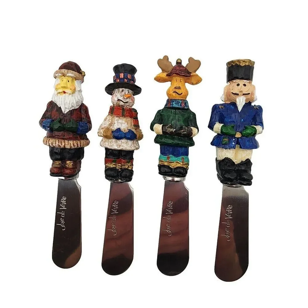 (4) Joie de Vivre Christmas Spreaders Knives Santa Reindeer Snowman Nutcracker