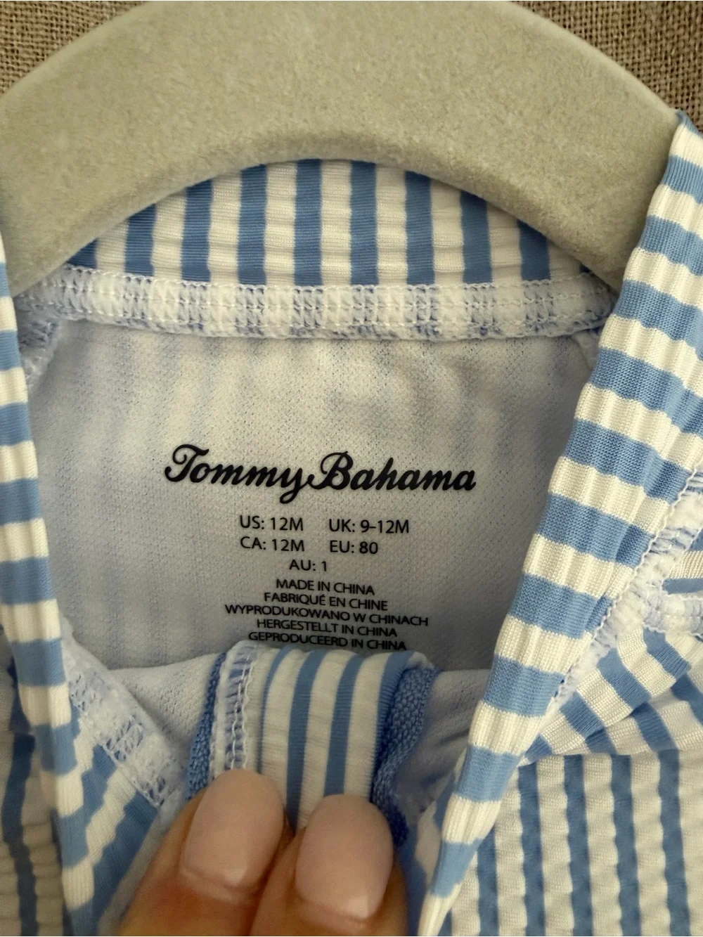 Tommy Bahama Kids Light Blue and White Striped Rashguard