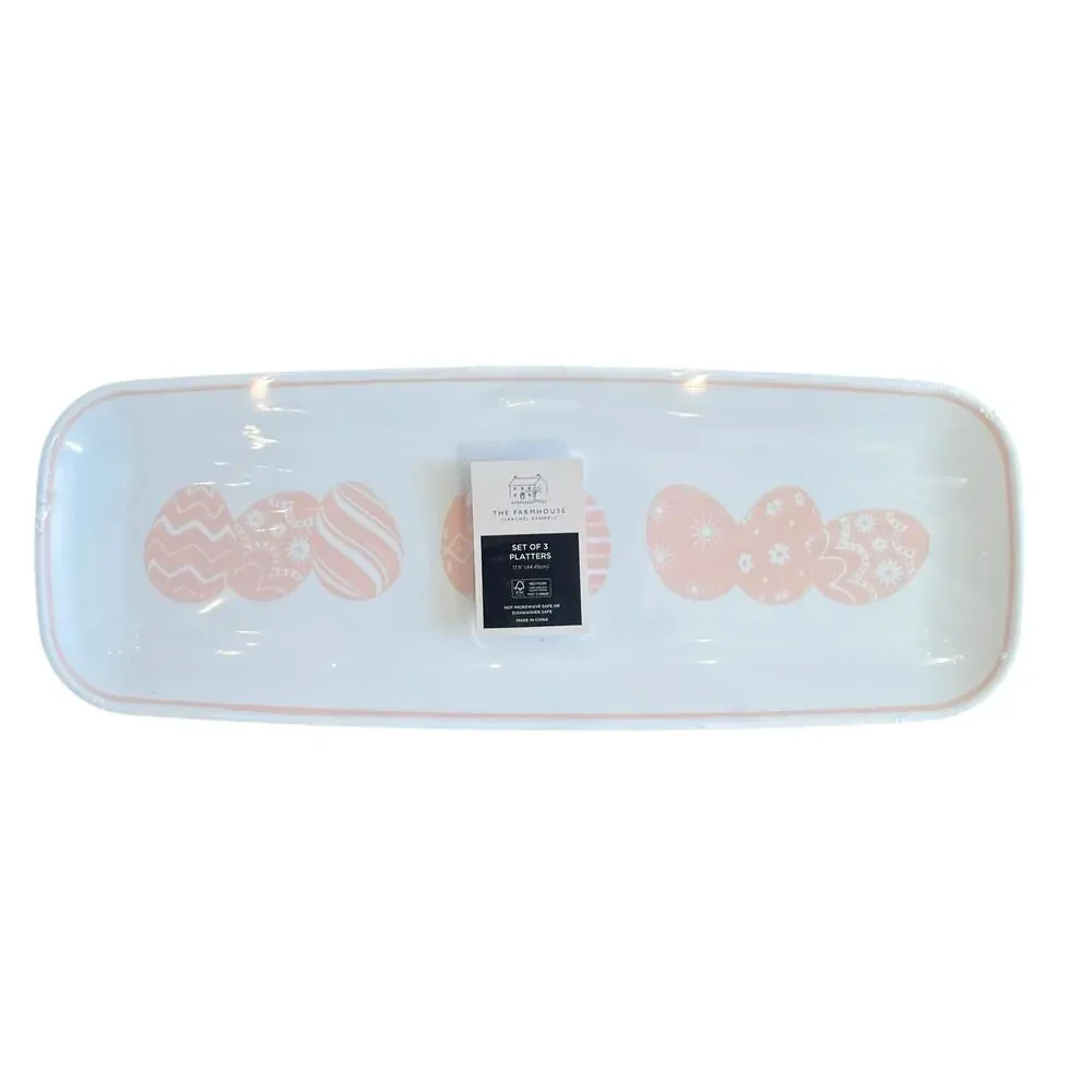 3pc Farmhouse Rachel Ashwell Pink Easter Egg Plastic Serving Platters 17.5