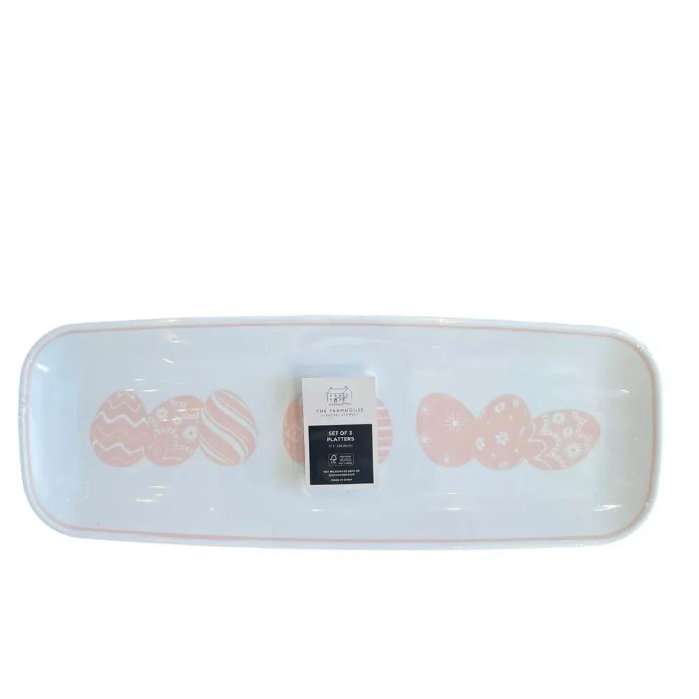 3pc Farmhouse Rachel Ashwell Pink Easter Egg Plastic Serving Platters 17.5
