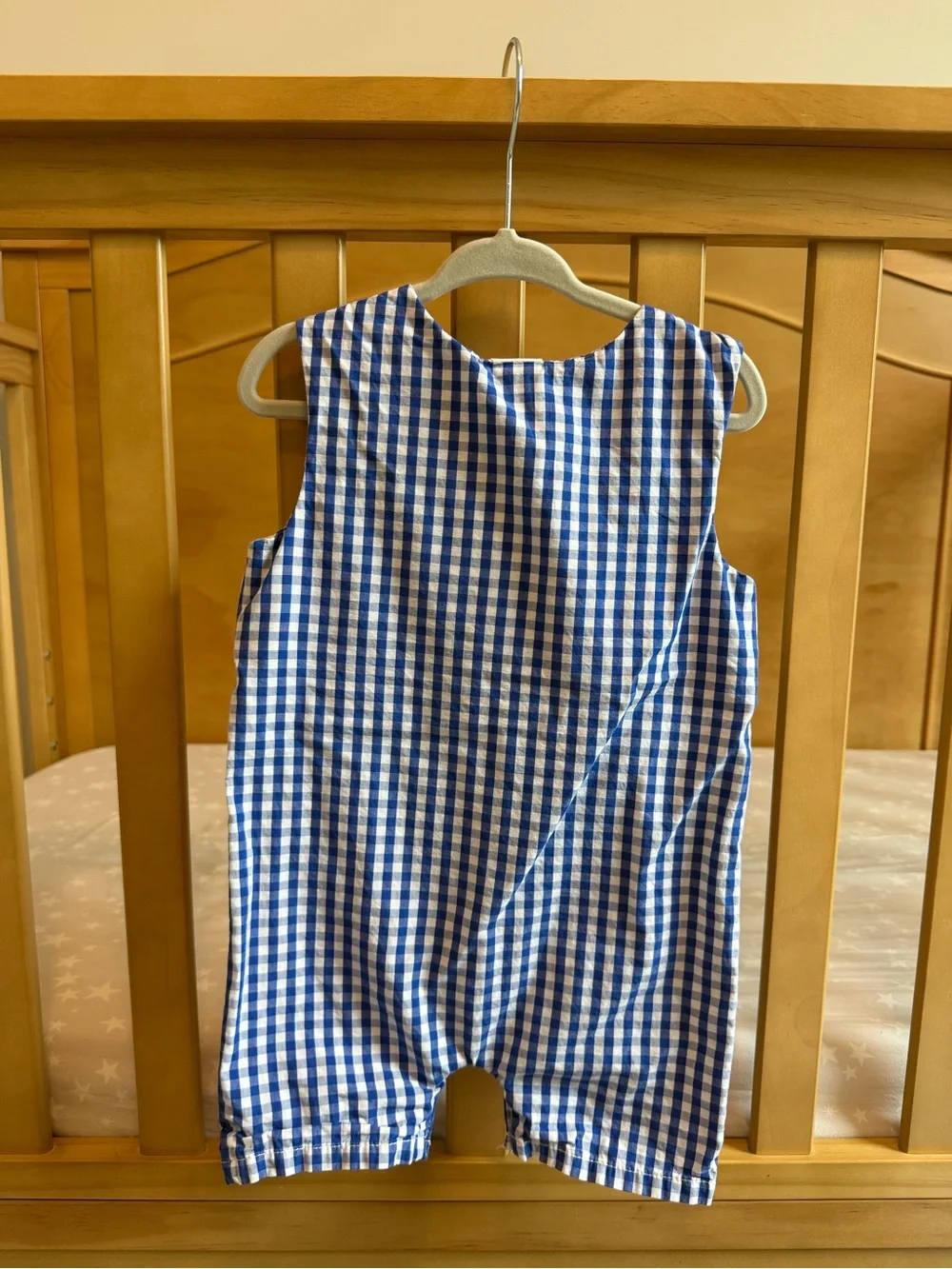 Stitchy Fish 18 Month Blue Gingham Smocked Baby Jon Jon with Cars