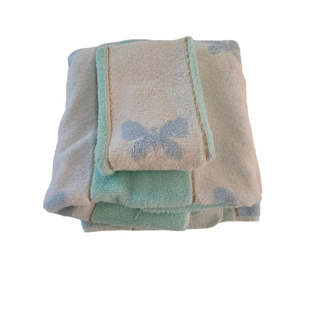 Butterfly Pattern Martex Classic‎ Towels/Washcloth Set Pastel Blue Green Cotton