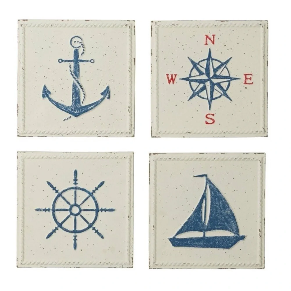 Set of 4 Metal Sail Boat Wall  Nautical Iron Artwork, Coastal Decor Olivia & May