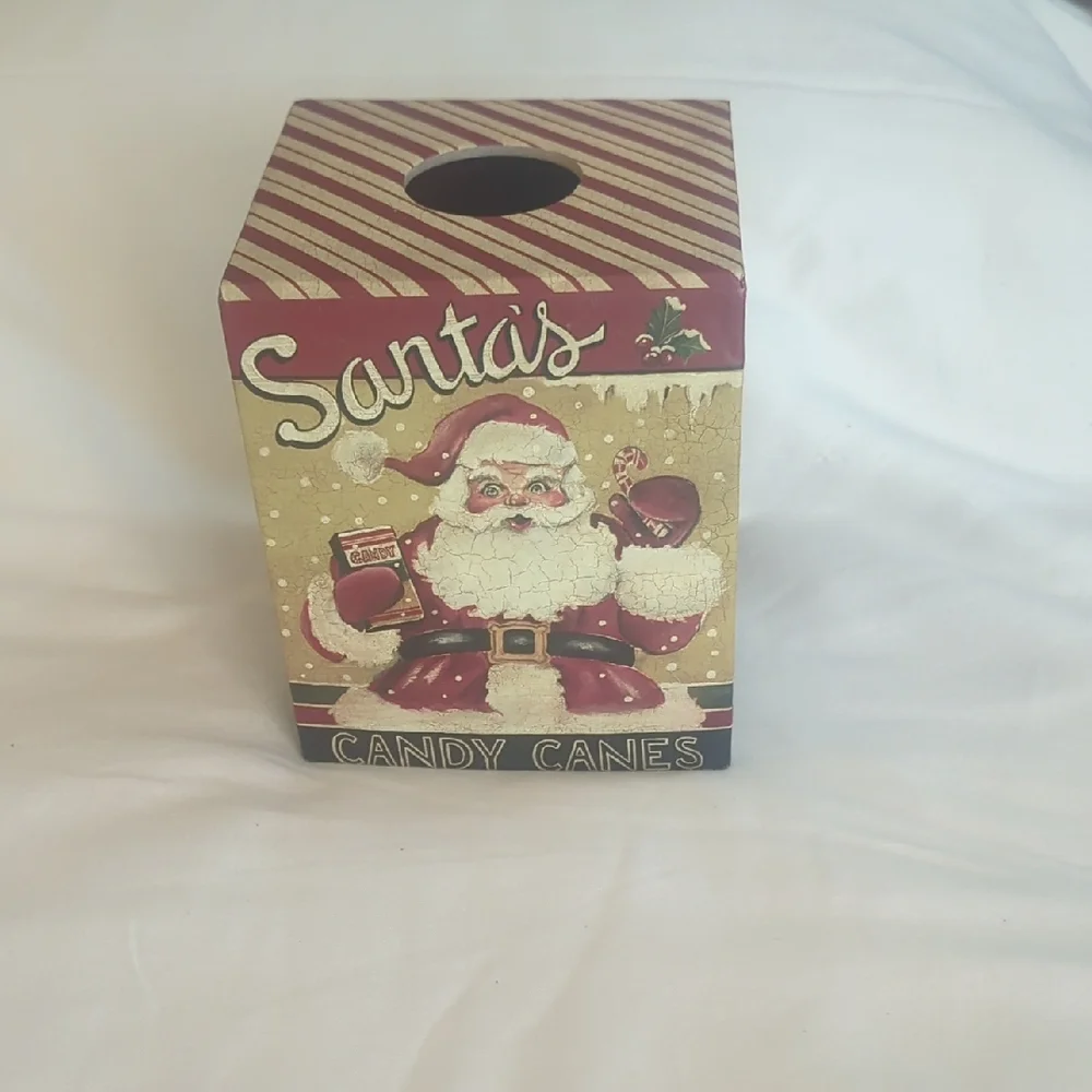 Tissue Box Cover Vintage Christmas Look Santa & Candy Canes