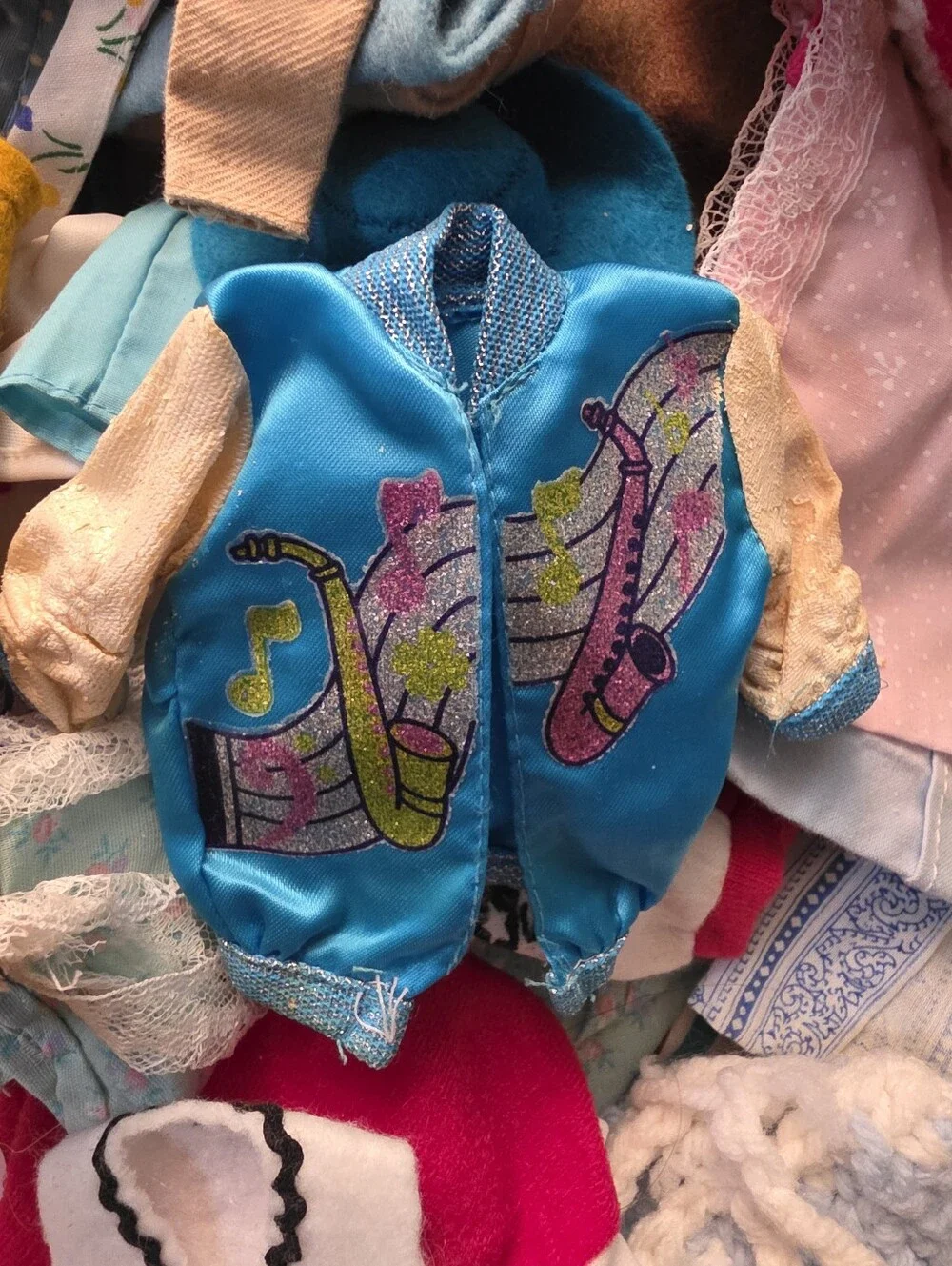 Vintage Doll Clothes Set in Yellow, Blue, Red, Green