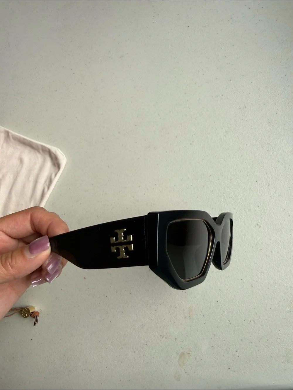 Tory Burch Black Kira Geometric Sunglasses TY9070U with Case & Dustbag