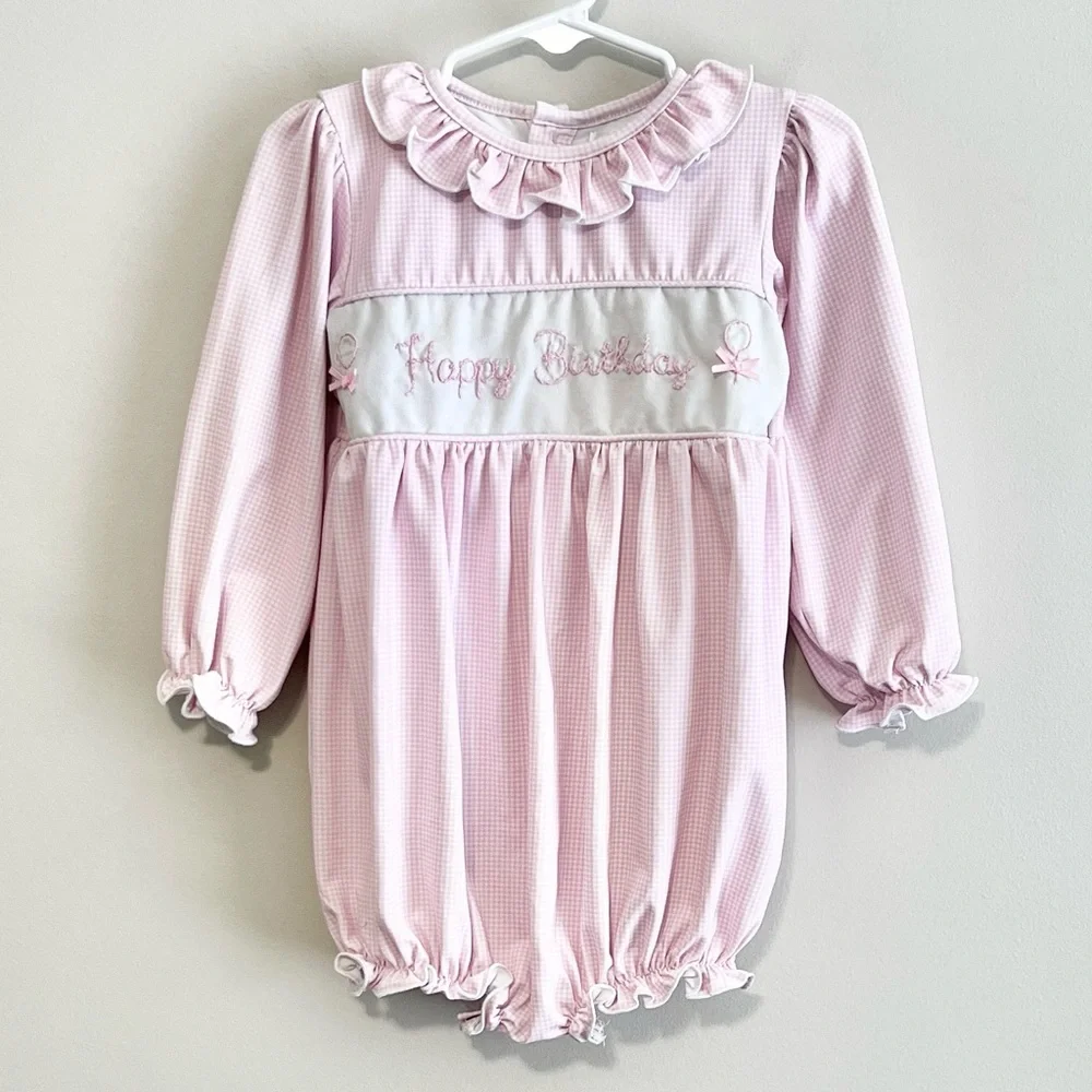 Cecil & Lou Gingham Knit Embroidered Happy Birthday Bubble