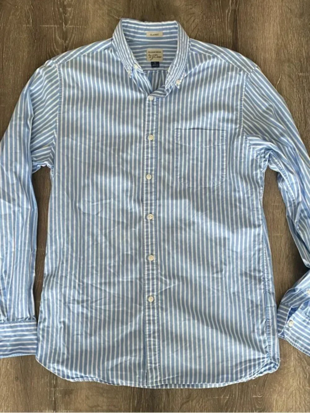 J. Crew Classic White & Blue Striped Button Down Shirt Men's Small
