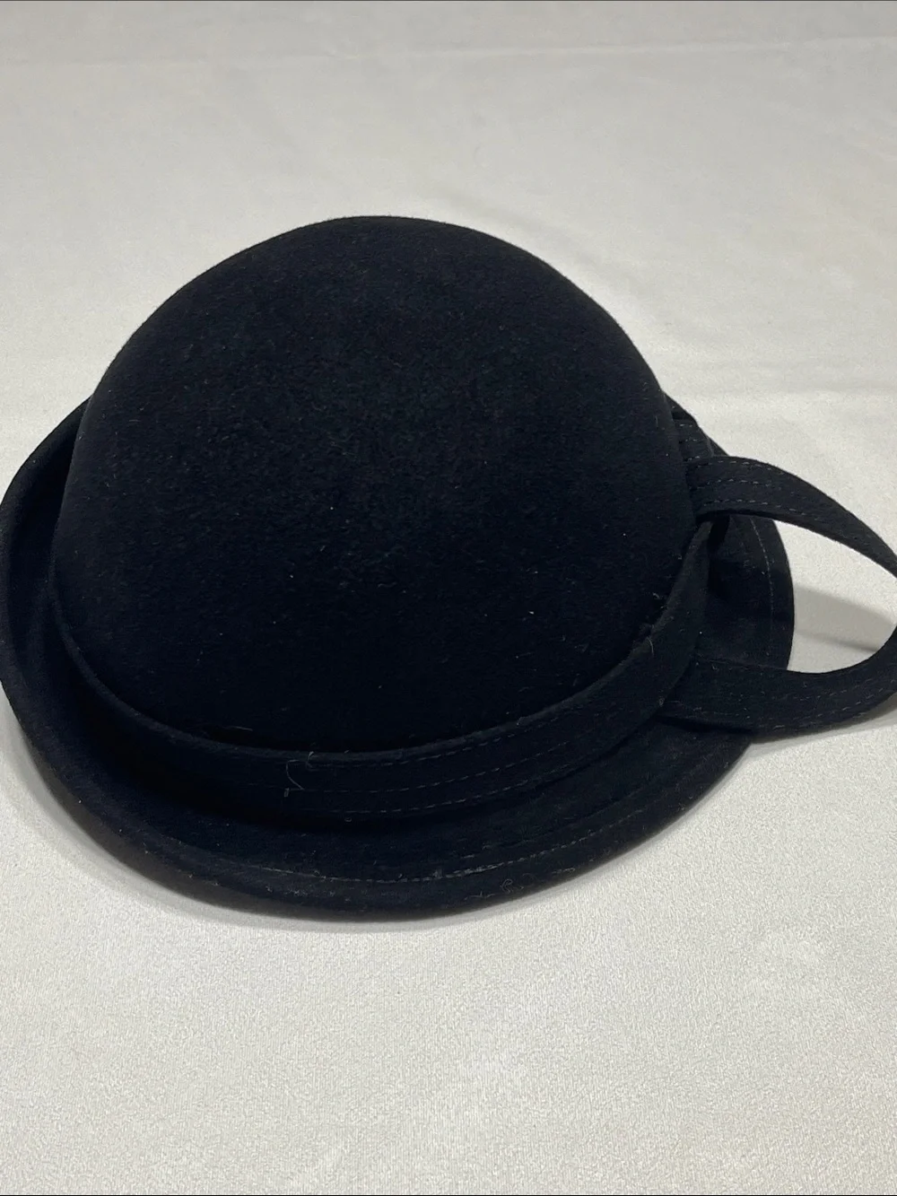 Vintage Adolfo II New York Paris Black Wool Felt Cloche Bowler Hat