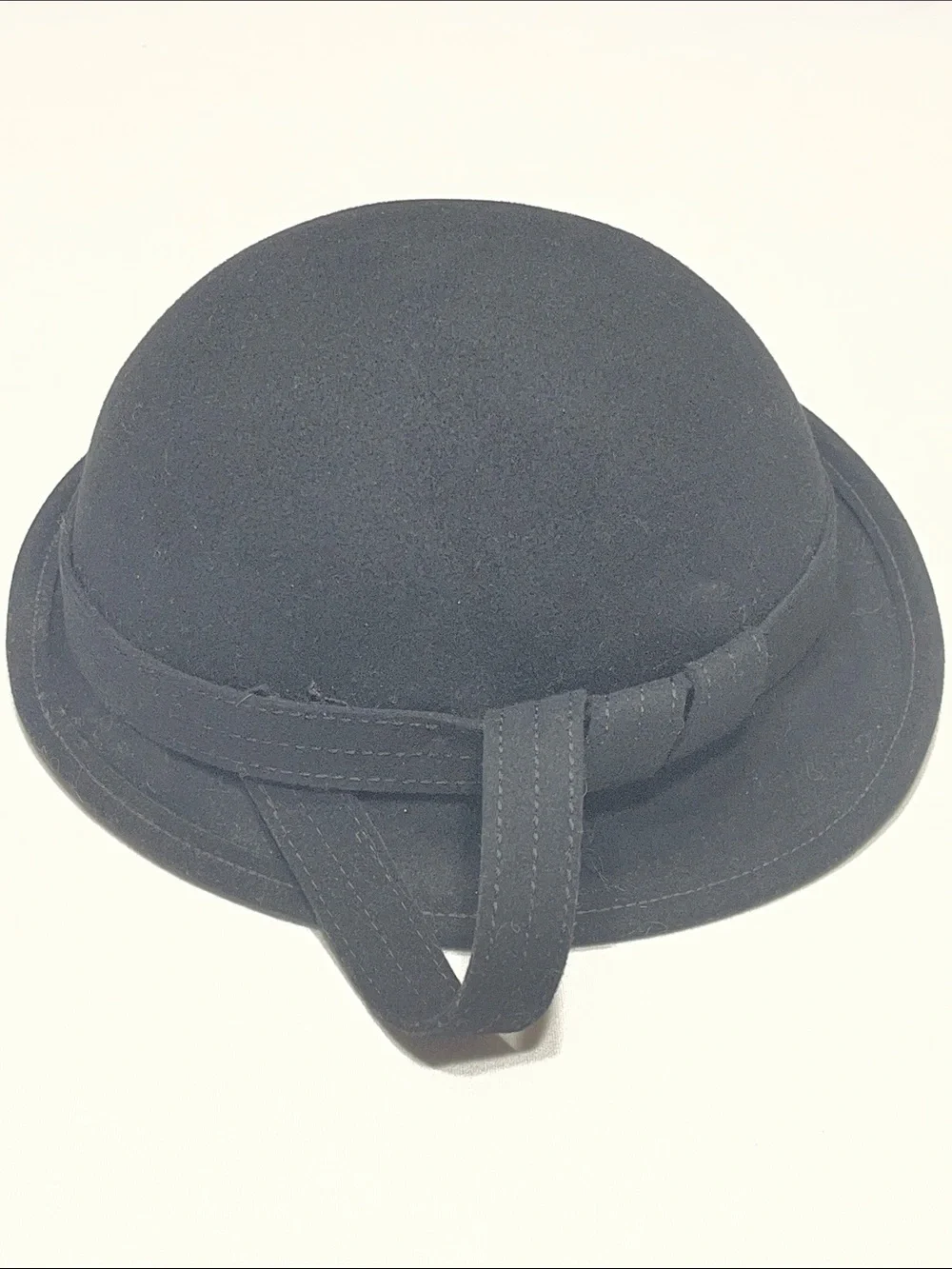 Vintage Adolfo II New York Paris Black Wool Felt Cloche Bowler Hat