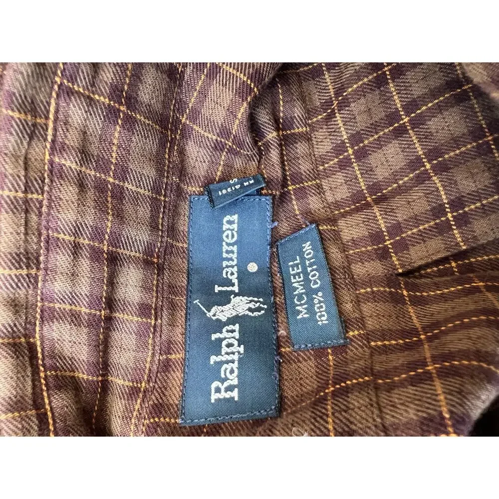 Polo Ralph Lauren Men's Button Down Casual Dress Shirt Brown Plaid Size Large SG