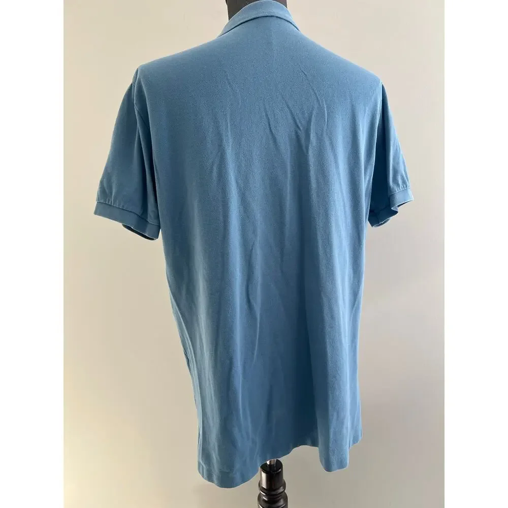 Polo Ralph Lauren 100% Pique Cotton Collared Shirt Blue Orange Size Large SG