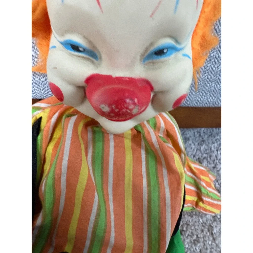 Vintage 1963 Gund J Swedlin Rubber Face Clown Doll Striped Plush Toy MCM 1960s